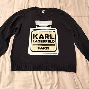 Karl Lagerfeld Black and Tan Crewneck Sweater